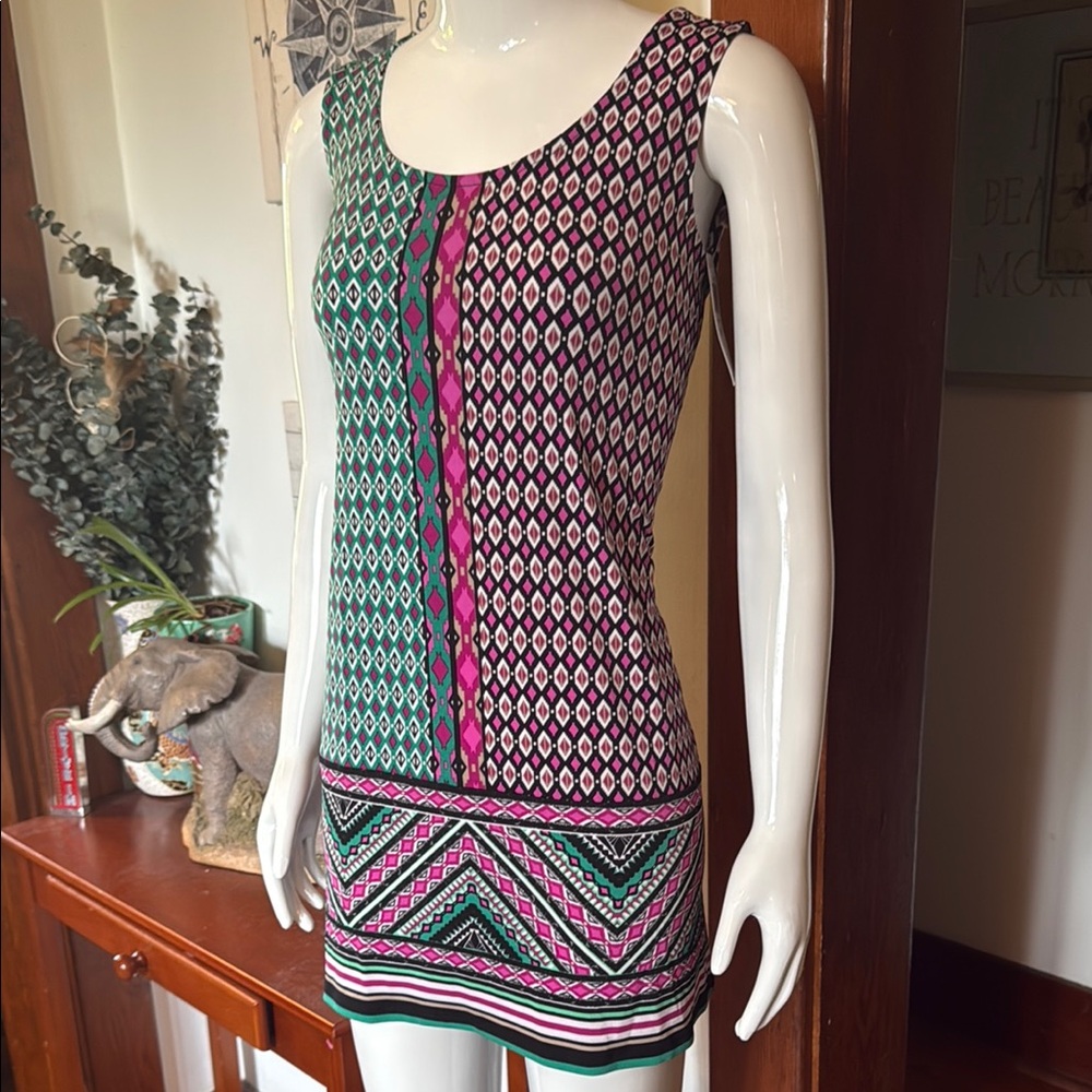 NWT Style&Co size small Geometric Patterned Sleeveless Dress - Pink and Green